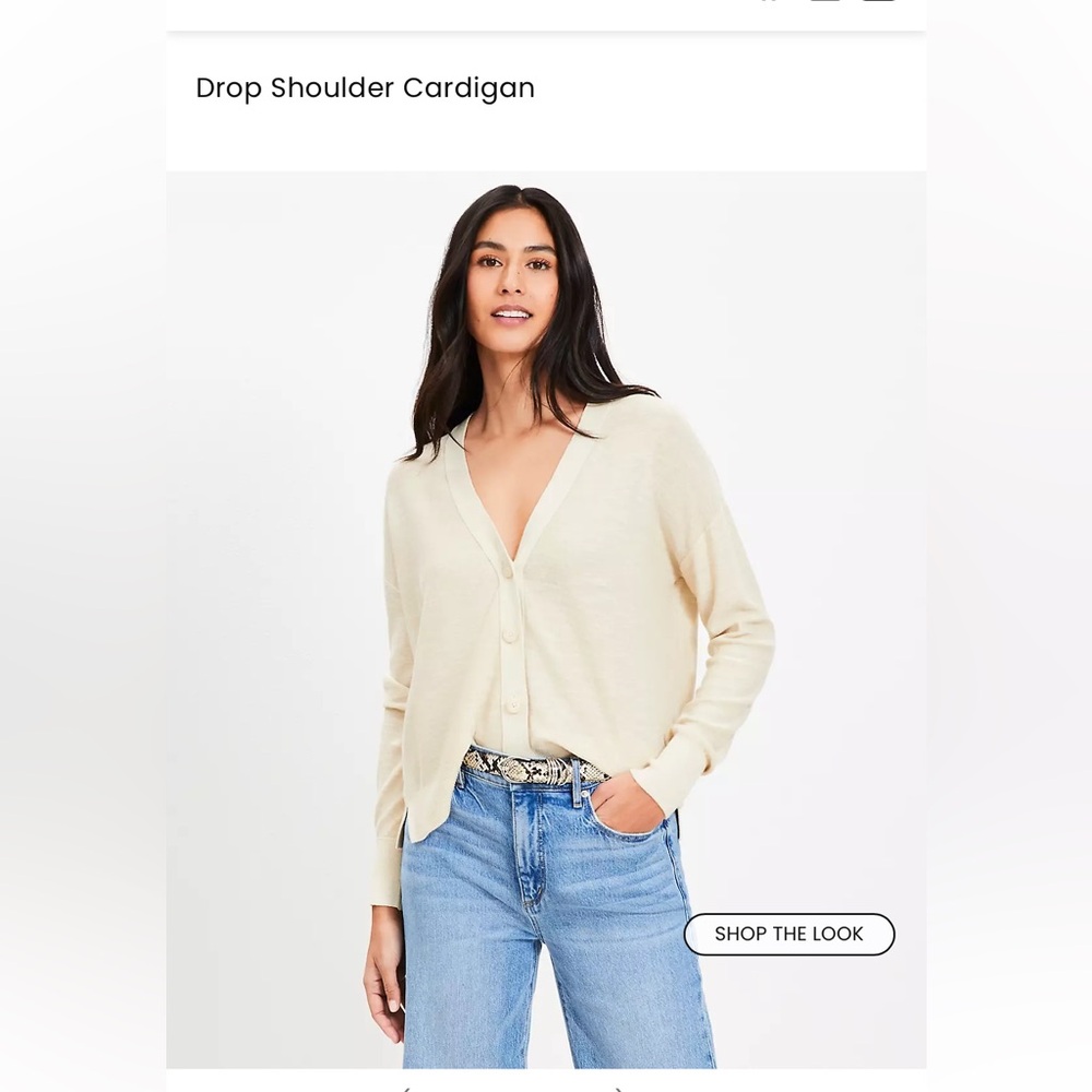 Women's LOFT Drop Shoulder Cardigan Sweater- Tan- Size Small- Pre-owned